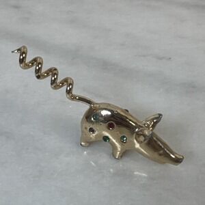 Vintage Collectible Heavy Solid Brass Pig Piglet Cork Screw Bottle Wine Opener